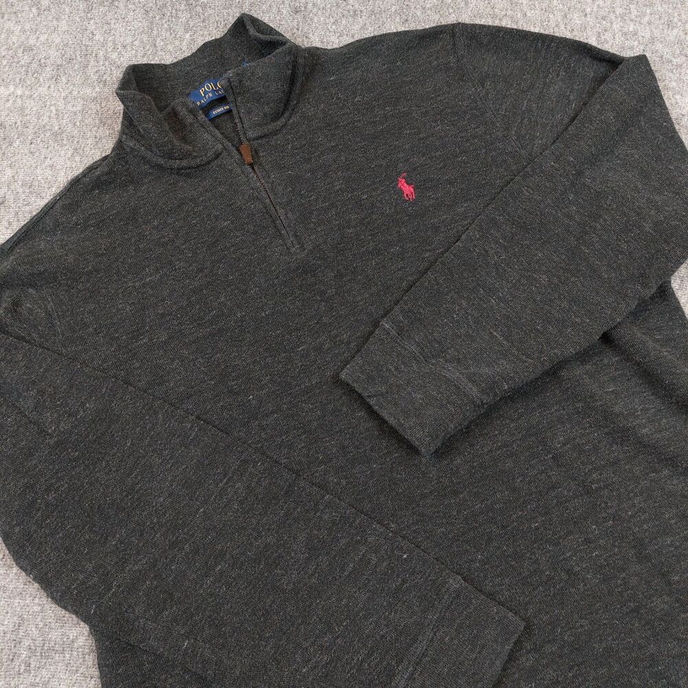 Polo Ralph Lauren Mens Large Estate Rib Quarter Zip Pullover Sweater Black